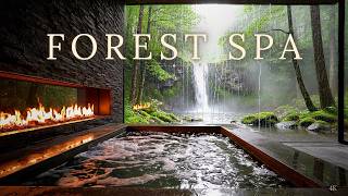 Luxury Forest Spa 4K - Bubbling Hot Tub, Fireplace & Rainy Waterfall for Deep Sleep & Relaxation