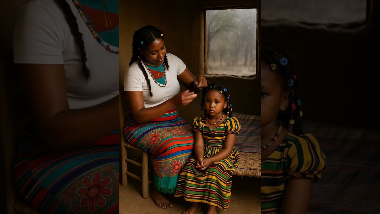 Eritrean kunama mother braiding her daughter hair