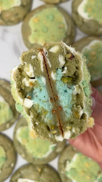 Pistachio Dream Cookies 💚✨ #shorts #pistachiocookie #stuffedcookies #thickcookie #postshow
