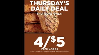 Hy-Vee Thursday's Daily Deal Pork Chops Sale 8 oz 4-$5 02-23-2023 ONLY Stock-up Prepping Groceries