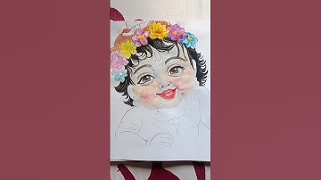 krishna watercolor painting part 2😱💖 #art #shorts #krishna