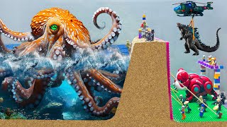 LEGO FLOOD Action - Giant Octopus Sea Monster Army Combat Against Godzilla Causing Total Flood