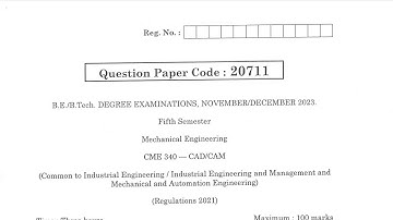 CME 340 | CAD/CAM | Nov Dec 2023 | Anna University | Previous Year Questions |