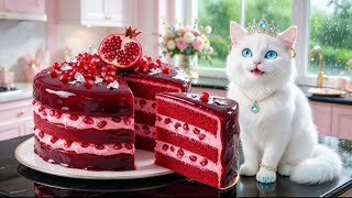 ❤️🌸 A Cozy Rainy Day with Busy Cat Life 🐱 | Pink Pomegranate Cake Baking ASMR | Rain Sounds