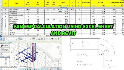 ESP calculation in hvac/Fan Static Pressure calculation excel, Ashrae duct fitting database & REVIT
