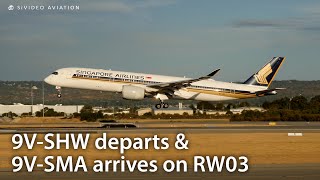 Singapore Airlines Sq214 9V-Shw Departs And Sq229 9V-Sma Arrives On Rw03 At Perth Airport.