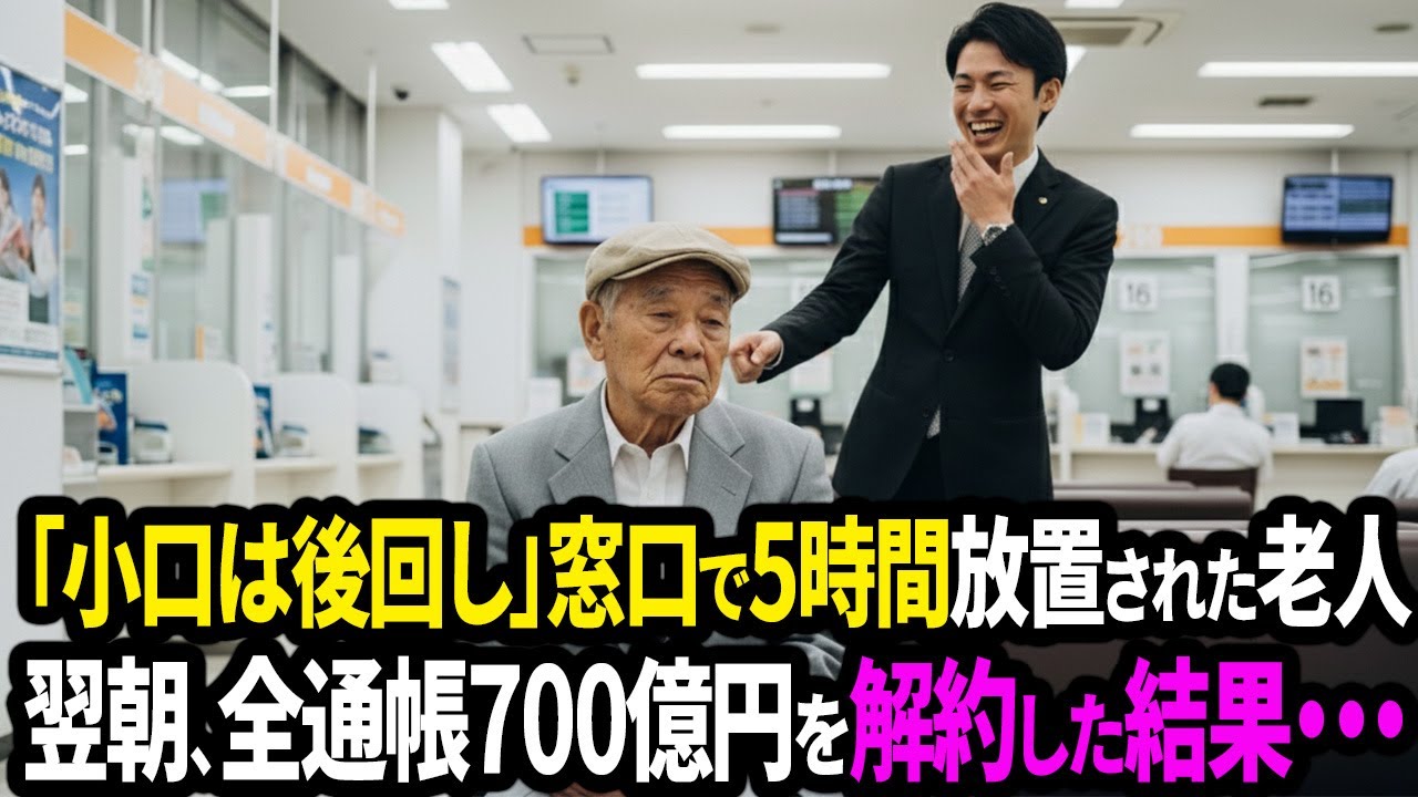 「小口は後回し」窓口で5時間放置された老人、翌朝、全通帳700憶円を解約した結果【面白きかな人生】