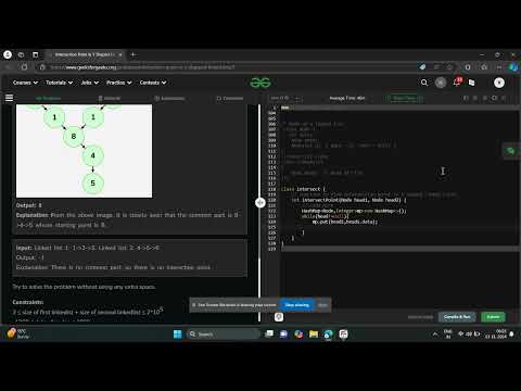 Intersection Point in Y Shaped Linked Lists Geeks for geeks problem of the day Easiest Java Solution