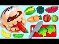 Feeding Mr. Play Doh Head Toy Velcro Cutting Fruits and Vegetables!