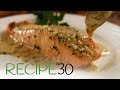 Perfect pan seared salmon with lemon butter cream sauce and crispy skin