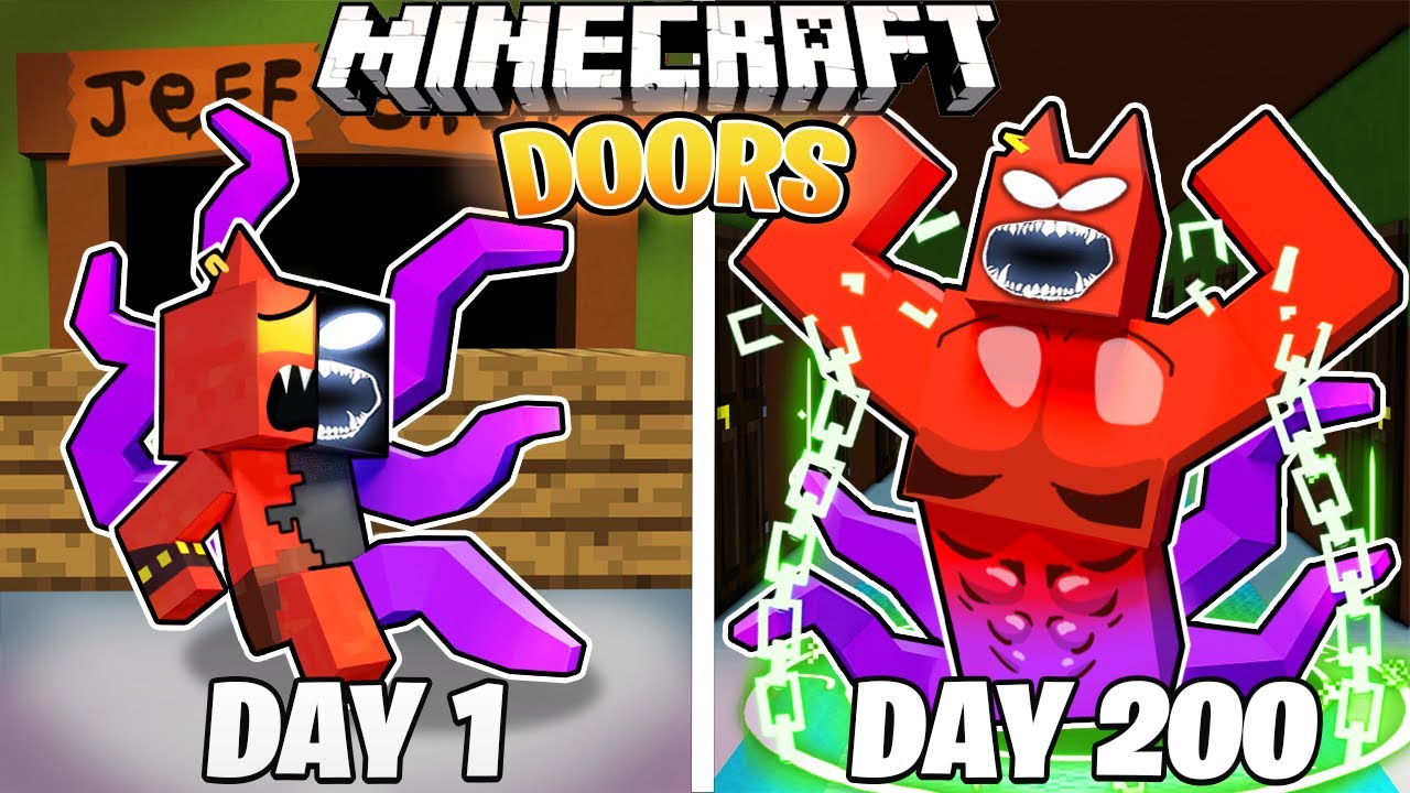 I Survived 200 DAYS as the DOORS in HARDCORE Minecraft! - YouTube