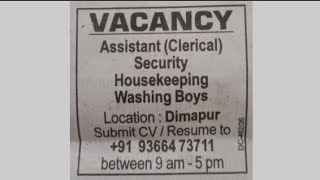 Vacancy assistant clerical Housekeeping washing boy @JobsNagaland 