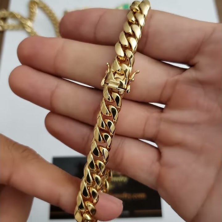 Gold Tone Miami Cuban Link Bracelet - Gamali Jewelry