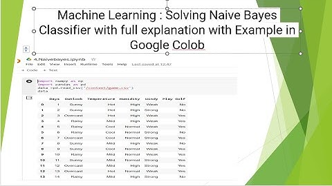 Machine Learning : Full explanation of Naive Bayes Classifier with Example in Google Colob