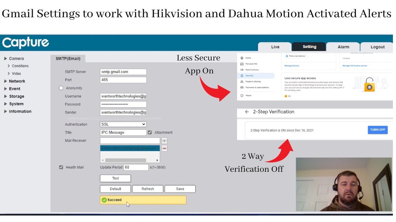 SMTP Server gmail Hikvision. Ips gmail com