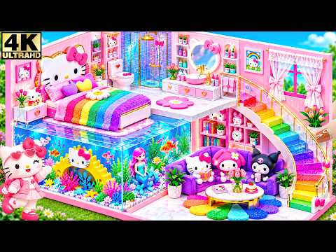 💎 Build a Crystal Pink Hello Kitty House with an Underwater Bedroom & Rainbow Stairs 🐠 DIY House