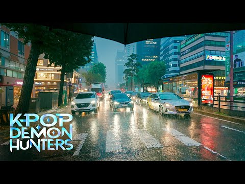 K-POP Demon Hunters Filming Spot [Walking Myeongdong Street in Heavy Rain at Night 🌧️]  