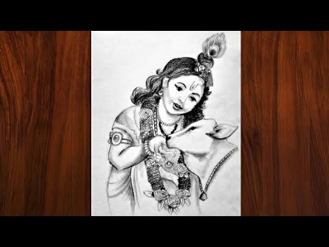 Radha Krishna with Little Cow Religious Painting with Wood Frame UV  Painting For HomeOfficeDrawing