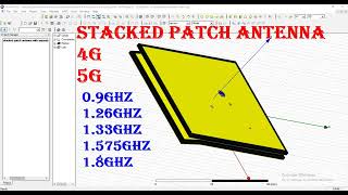 two layered stacked patch 1×2 1×4  operating at 0.8GHz,0.9GHz,2.4GHz,3.8GHz,5.8GHz in hfss