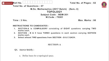 MSC MATHEMATICS 3RD SEM TOPOLOGY MAY 2019 | PTU