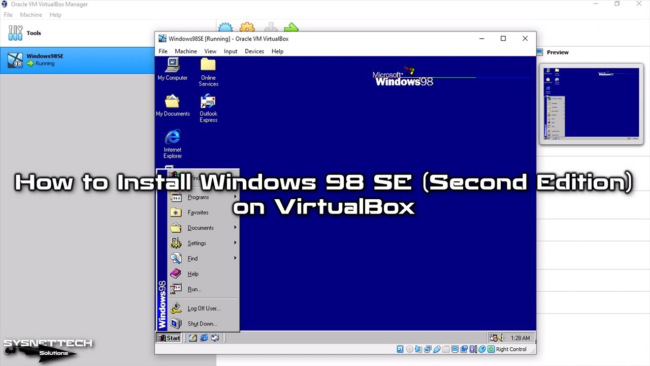 how to setup windows 98 for virtualbox