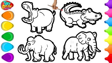 How To Draw Cute Elephant, Crocodole & Hippopotamus and Mammoth | Easy Step By Step Tutorial