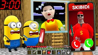 What if you CALL SKIBIDI and SQUID GAME DOLL RED LIGHT vs NOOB and MINION at 3:00 AM in MINECRAFT by Scooby Craft 81,634 views 1 year ago 10 minutes, 3 seconds