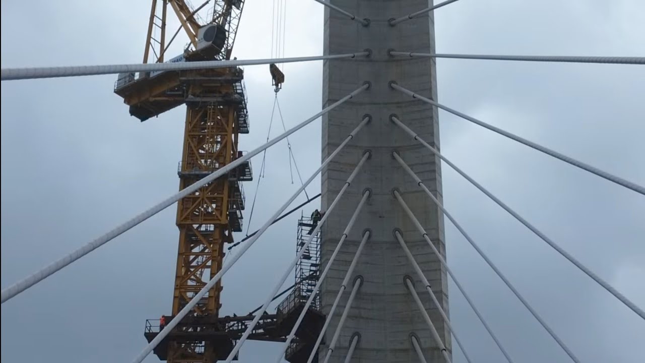 2026.03.03  淡江大橋  河中段 主橋塔5階斜側撐吊拆 景觀燈柱拋光打磨 穿線施工 各區更新進度施工概況  空拍 LIVE 直播