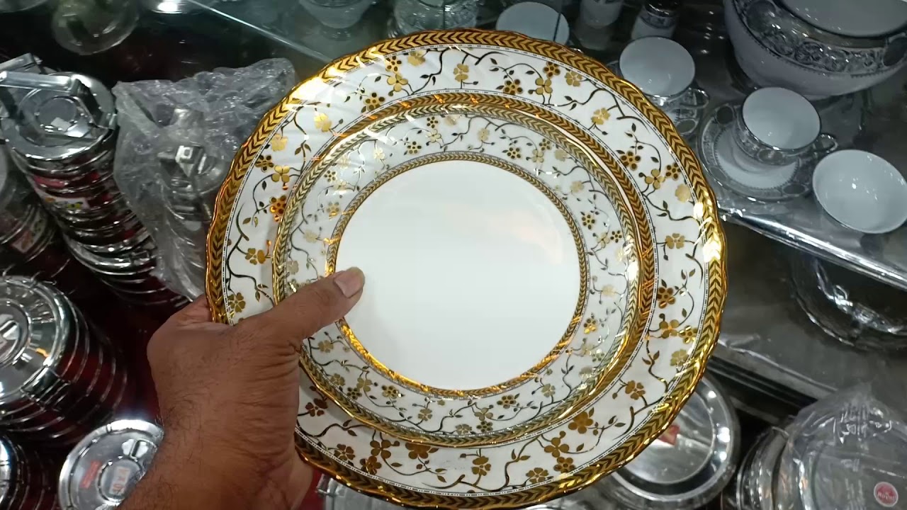 74pc Full golden dinner set RS.19000 only & 89pc 22000 order now