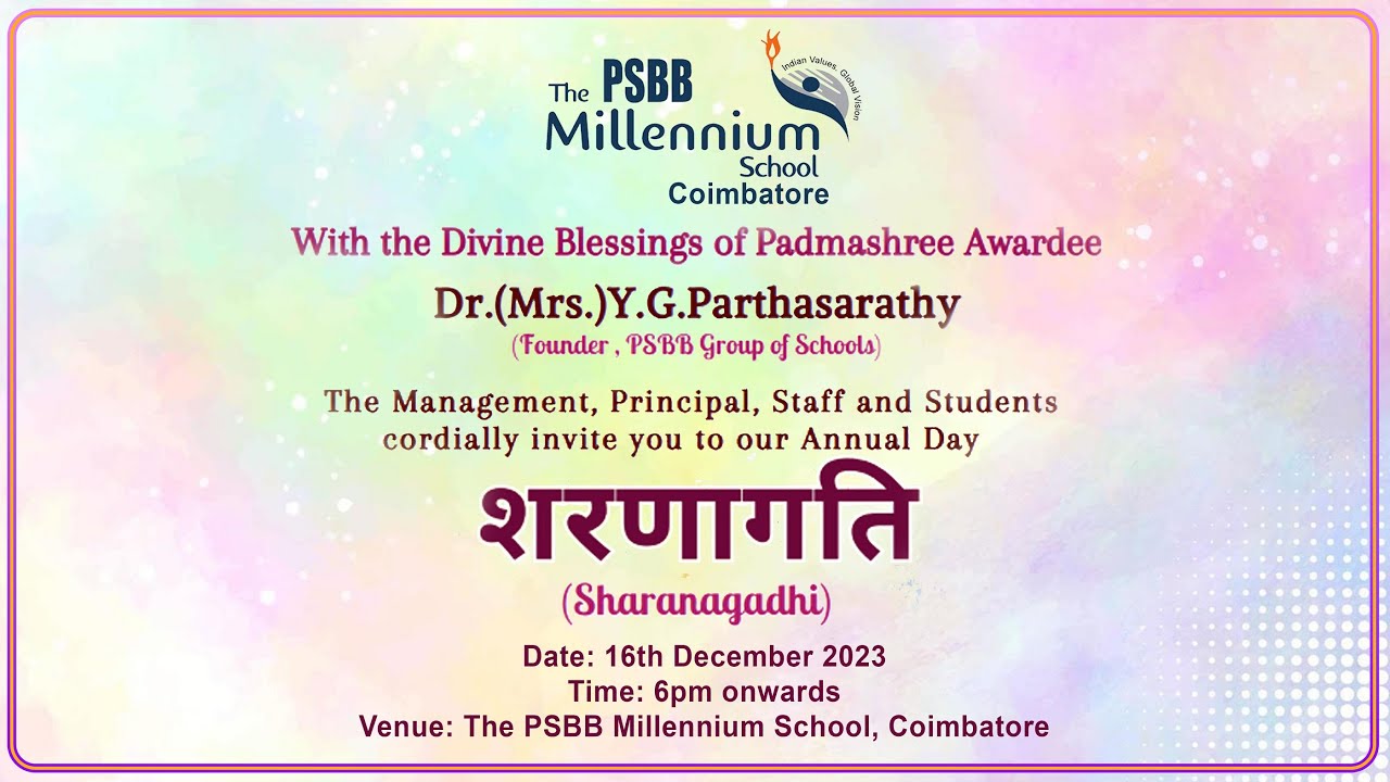 ANNUAL DAY (SHARANAGADHI) - PSBB Millennium School - CBE - YouTube