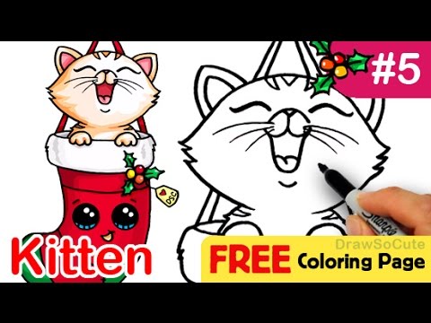 How to Draw Kitten in Christmas Stocking Cute step by step Holiday