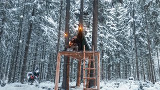 10 Day - Winter Camping - in SNOW Storm and RING Weather - BUILDING a Triangular Bushcraft Shelter