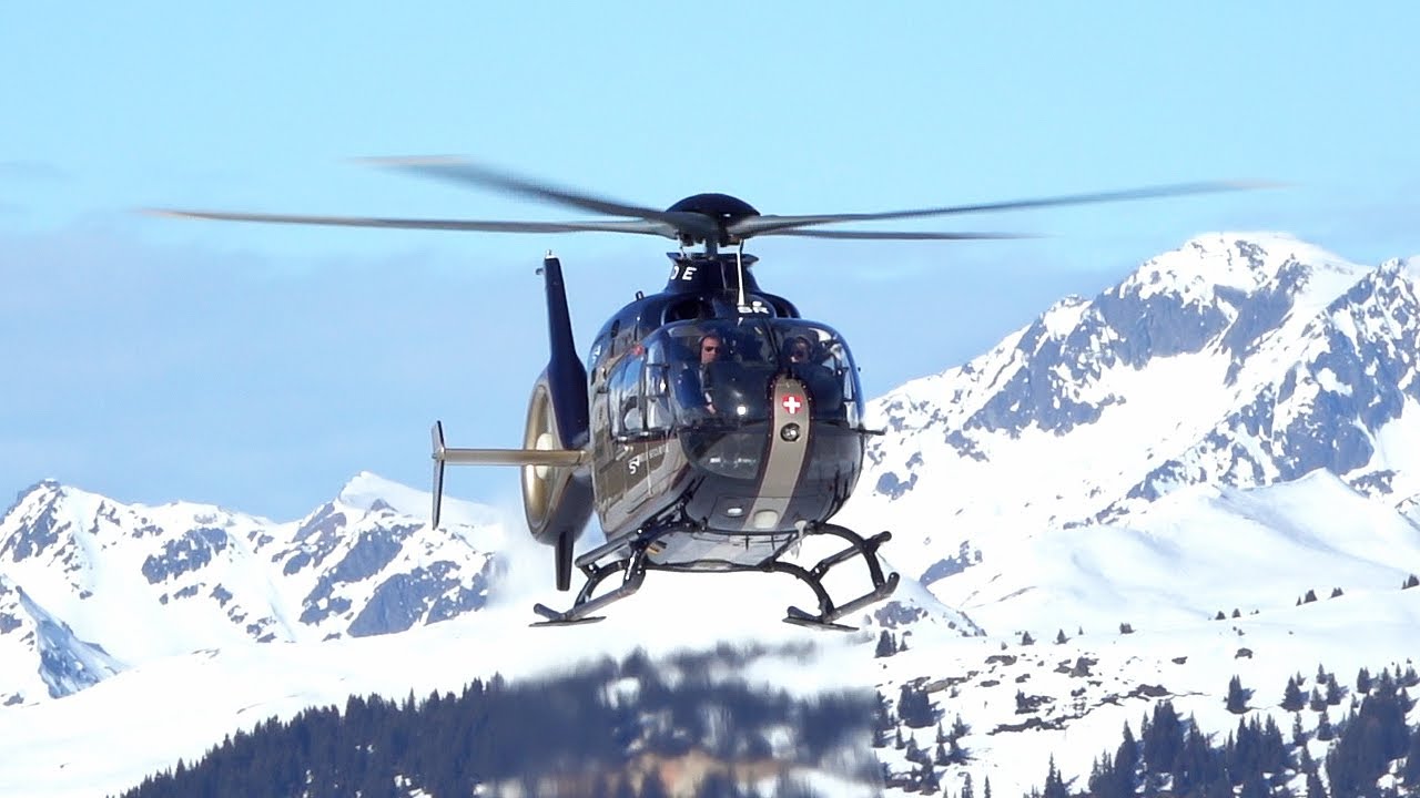 Airbus Helicopters H135 (Eurocopter EC135) takeoff landing at Courchevel LFLJ