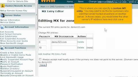 Managing MX entries- WHM Tutorials
