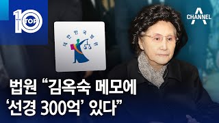 법원 “김옥숙 메모에 ‘선경 300억’ 있다” | 뉴스TOP 10