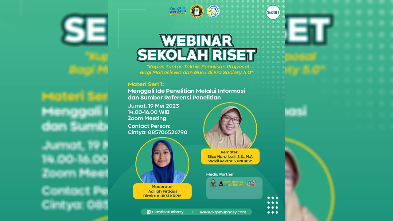 Webinar Sekolah Riset UKM KRPM Season 1 Materi Seri 1 | Jum'at 19 Mei 2023