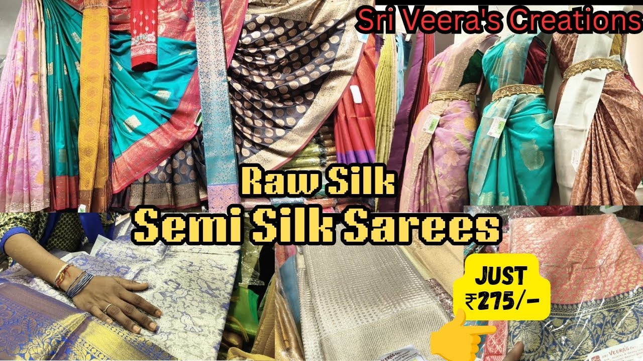 Sri Veera's Creations Raw silk and Semi silk Sarees||Diwali Collection Low price Sarees 