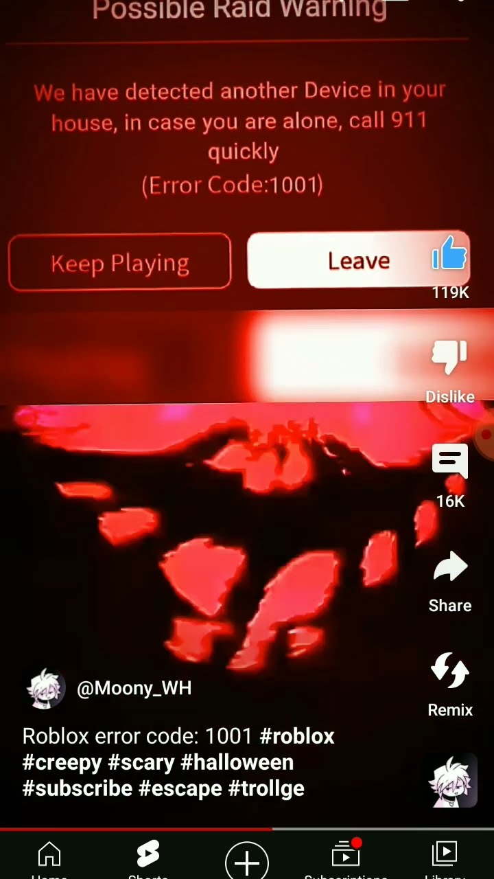 Roblox error code 1001 #roblox #creepy #scary #halloween - YouTube