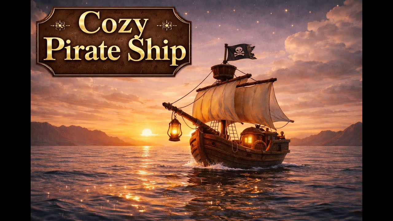 Cozy Pirate Ship at Sunset 🌅⚓ Calm Sea Ambience for Relaxing, Reading & Sleep