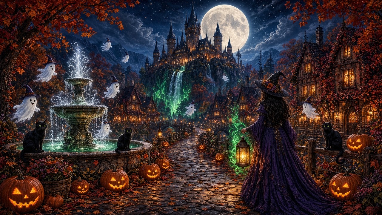 Relaxing Halloween Ambience 🎃 Autumn Night at The Whispering Haunted Town 👻 Halloween Music 2026