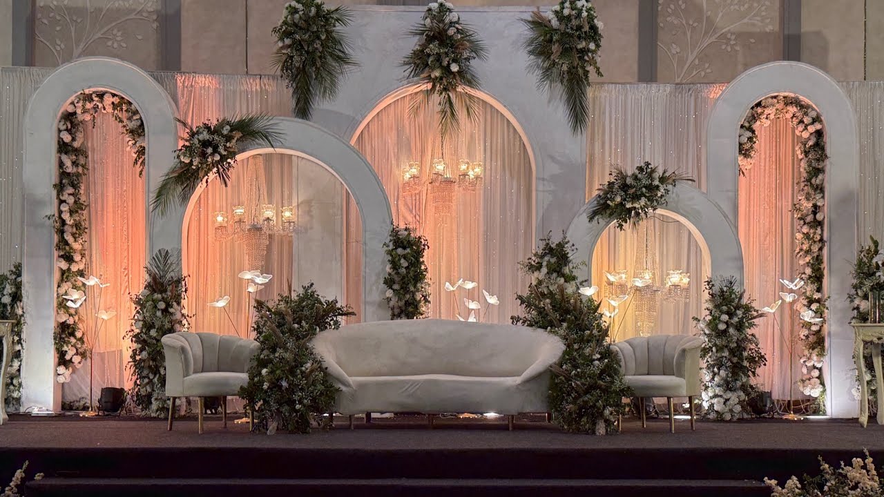 Elegant Walima Reception Decor | White Arches Theme with Chandeliers | The NOIR Marquee
