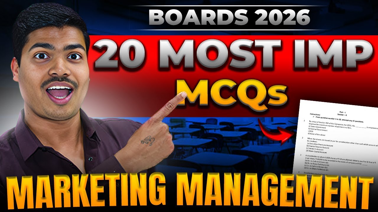 Marketing Management | 20 Most Important MCQ | Class 12 Business studies Board exam 2026