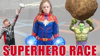 Captain Marvel VS Hulk VS Thor Race! Who Is the Greatest Superhero In Real Life?