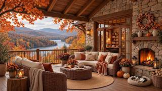 Quiet Mountain Porch in Autumn 🍂 Soft Piano Music, Coffee & Fireplace Sounds screenshot 3