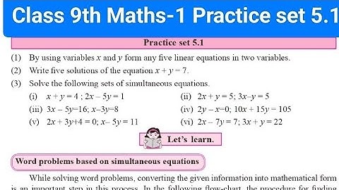 Class 9th| Maths-1| Chapter 5 Linear Equations in Two variables| Practice Set 5.1| @ F.N Tutorial 