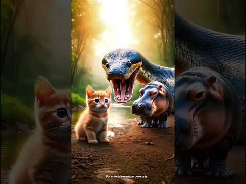 Baby Hippo Saved Kitten 🐱🦛 But Then a Giant Anaconda Came 🐍😨  #shorts #catstory