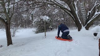 RAW: Tree interferes with slow speed sled run in Stephenville