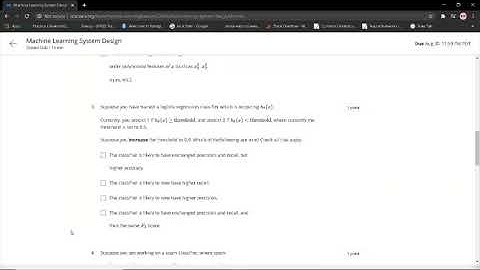 Coursera: Machine Learning (Week 6) Quiz - Machine Learning System Design | Andrew NG