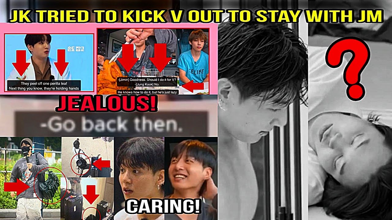 JIKOOK / Jungkook tried to kick V out to stay with Jimin. Jealous! Caring (BTS)