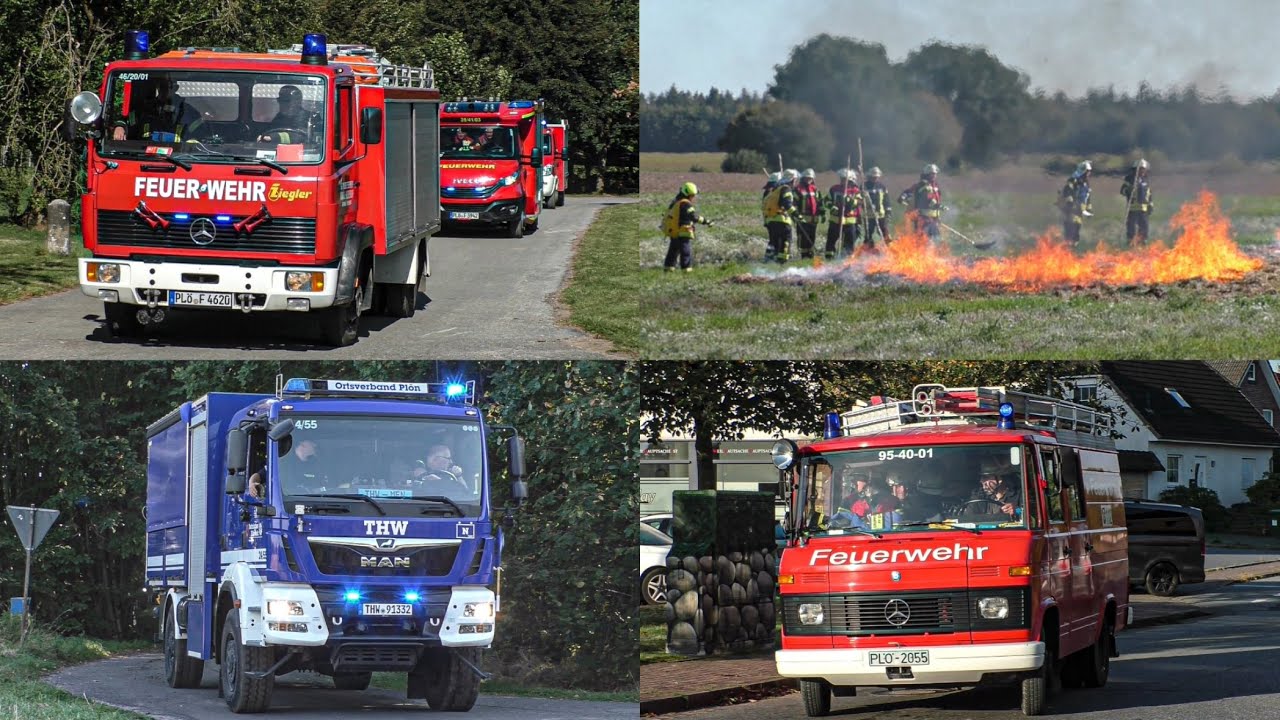 [Wald und Vegetationsbrand  - Großeinsatz in Belau!] Einsatzfahrten Feuerwehren & THW im Kreis Plön!